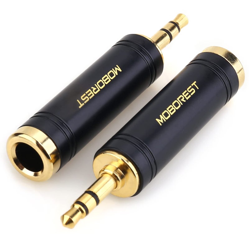 MOBOREST 3.5mm M to 6.35mm F Stereo Pure Copper Adapter, 1/8 Inch Plug Male to 1/4 Inch Jack Female Stereo Adapter, Can be Used for Conversion Headphone adapte, amp adapte, Black Fashion 2-Pack - Image 1